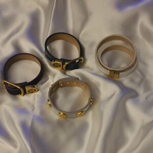 Rustic Cuff Gold-Accented Leather Bracelet Set in White, Green, Brown, and Gray